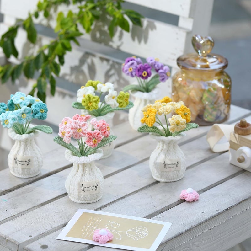 YOOJEE Crochet Flower Pot Christmas Forget-me-not Thank You Gifts for Wife Women Coworker Lover Friends Sister Handmade Knitted Green Crochet Potted Flower Birthday Cute Desk Decor for Women Office - Image 3